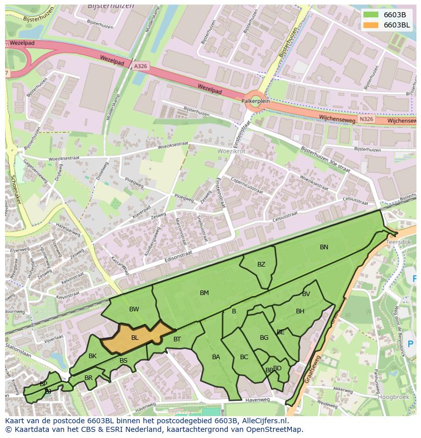Afbeelding van het postcodegebied 6603 BL op de kaart.