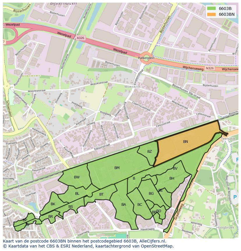 Afbeelding van het postcodegebied 6603 BN op de kaart.