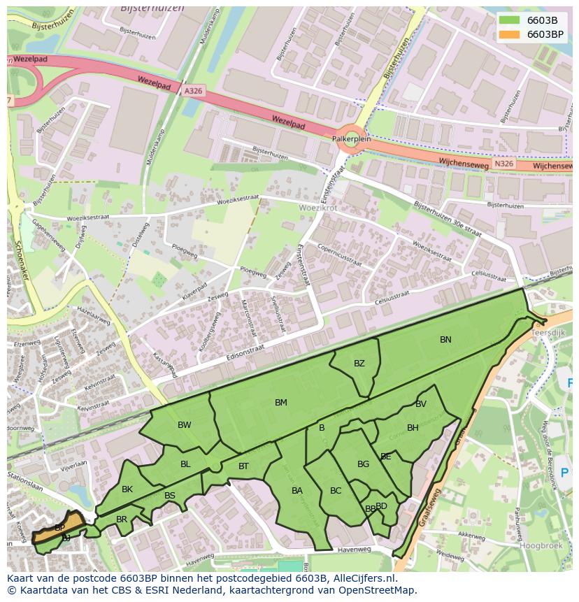Afbeelding van het postcodegebied 6603 BP op de kaart.