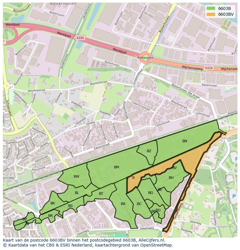 Afbeelding van het postcodegebied 6603 BV op de kaart.