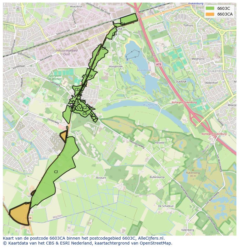 Afbeelding van het postcodegebied 6603 CA op de kaart.