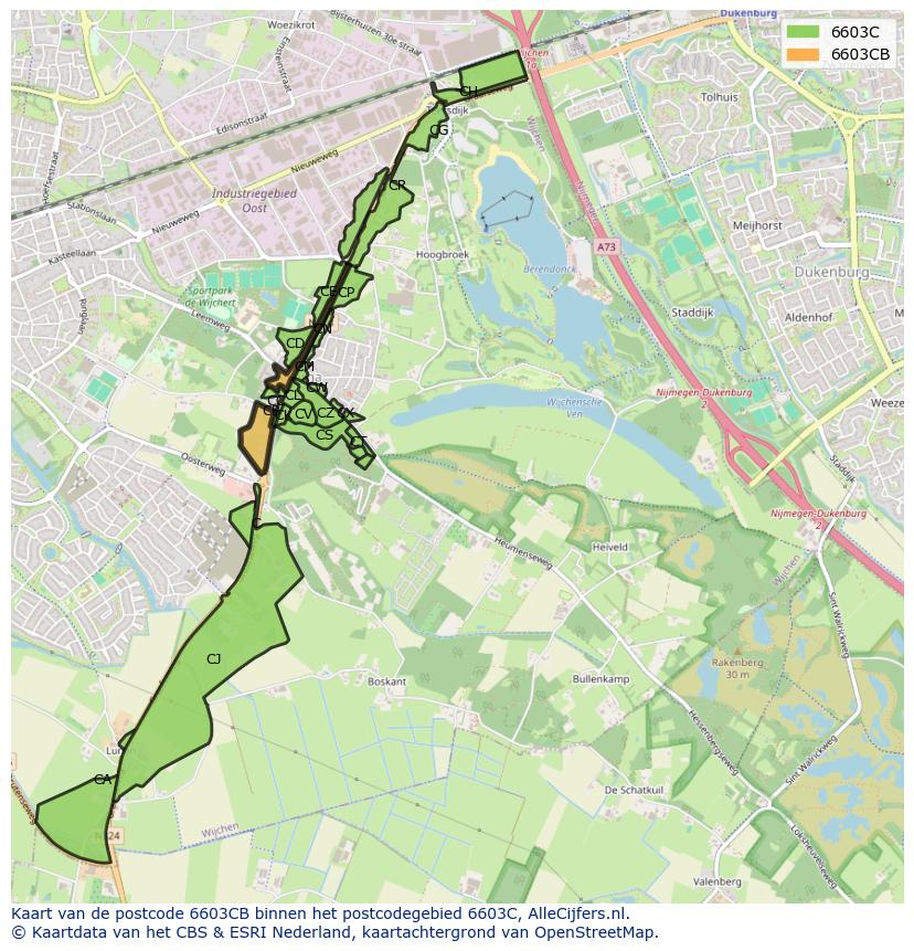 Afbeelding van het postcodegebied 6603 CB op de kaart.