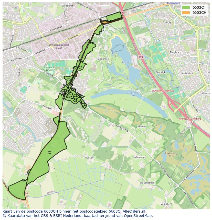 Afbeelding van het postcodegebied 6603 CH op de kaart.