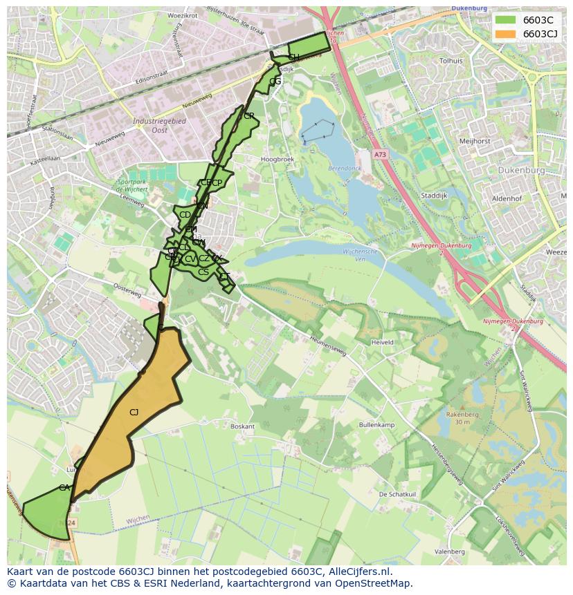 Afbeelding van het postcodegebied 6603 CJ op de kaart.
