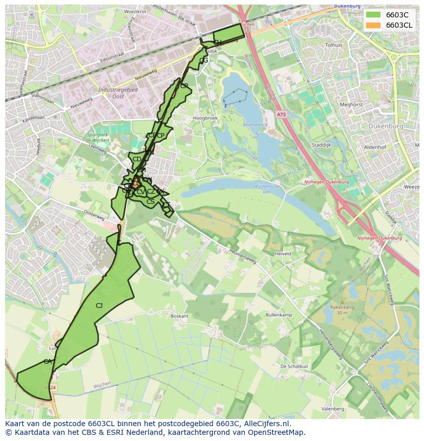 Afbeelding van het postcodegebied 6603 CL op de kaart.