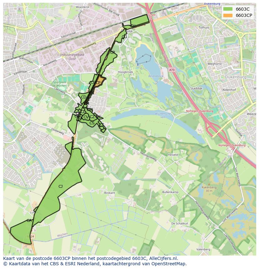 Afbeelding van het postcodegebied 6603 CP op de kaart.