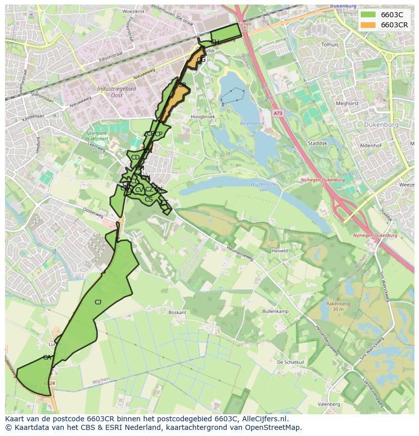 Afbeelding van het postcodegebied 6603 CR op de kaart.