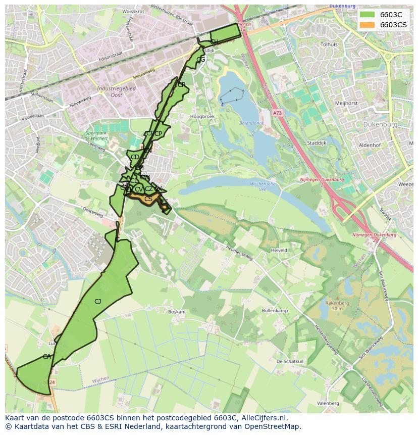 Afbeelding van het postcodegebied 6603 CS op de kaart.