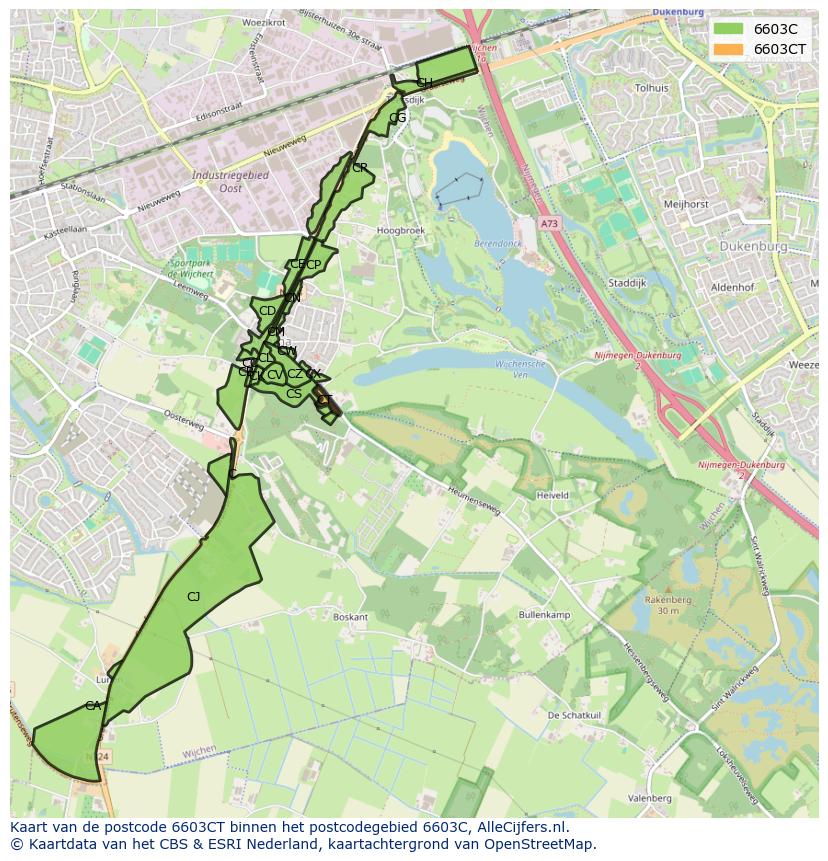 Afbeelding van het postcodegebied 6603 CT op de kaart.