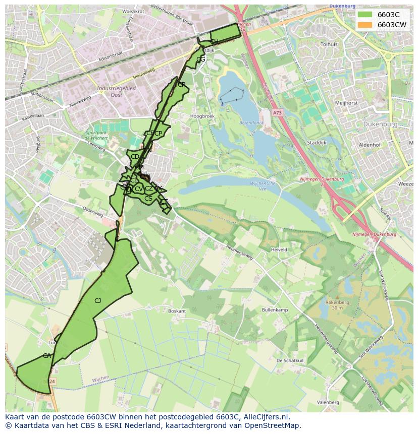 Afbeelding van het postcodegebied 6603 CW op de kaart.