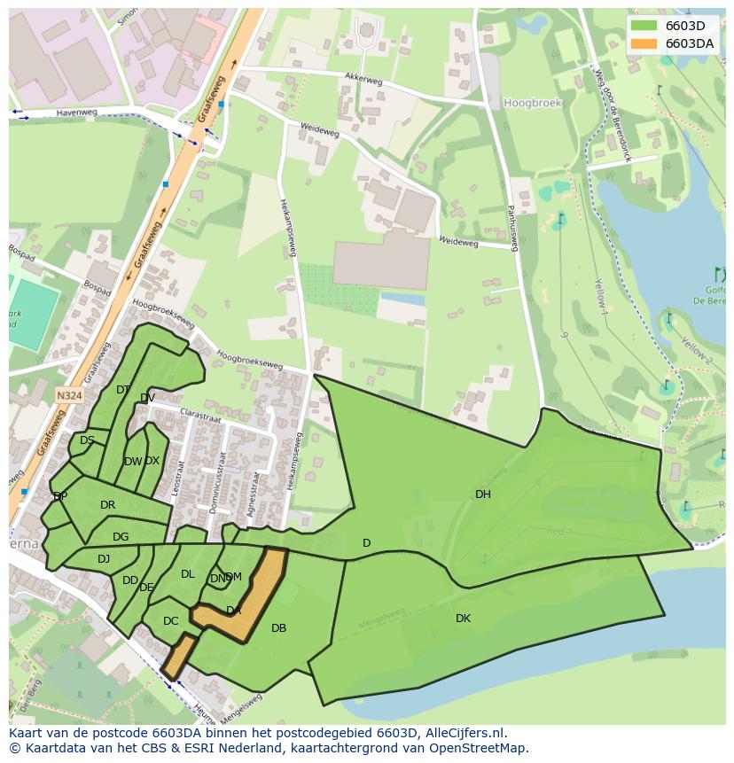 Afbeelding van het postcodegebied 6603 DA op de kaart.