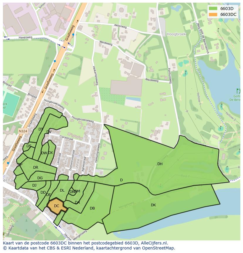 Afbeelding van het postcodegebied 6603 DC op de kaart.