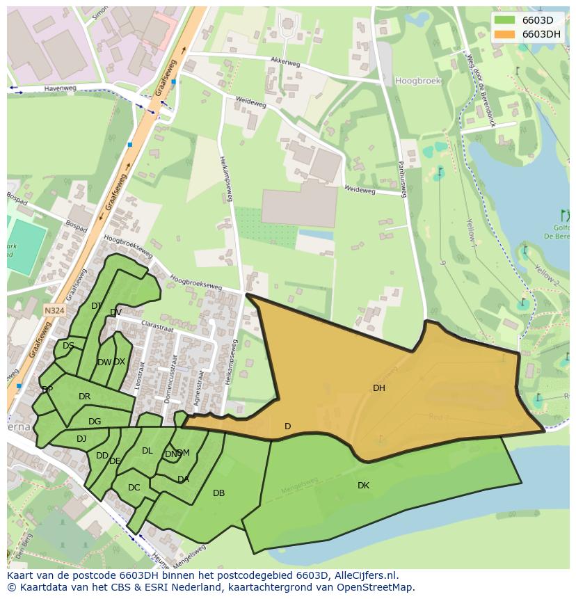 Afbeelding van het postcodegebied 6603 DH op de kaart.