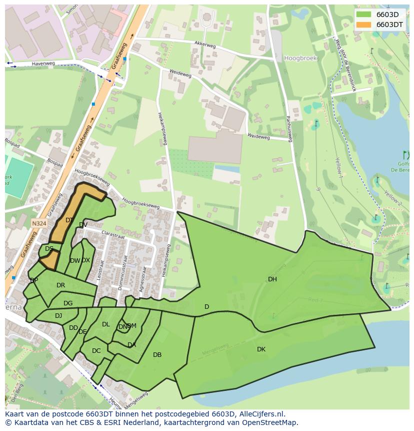 Afbeelding van het postcodegebied 6603 DT op de kaart.