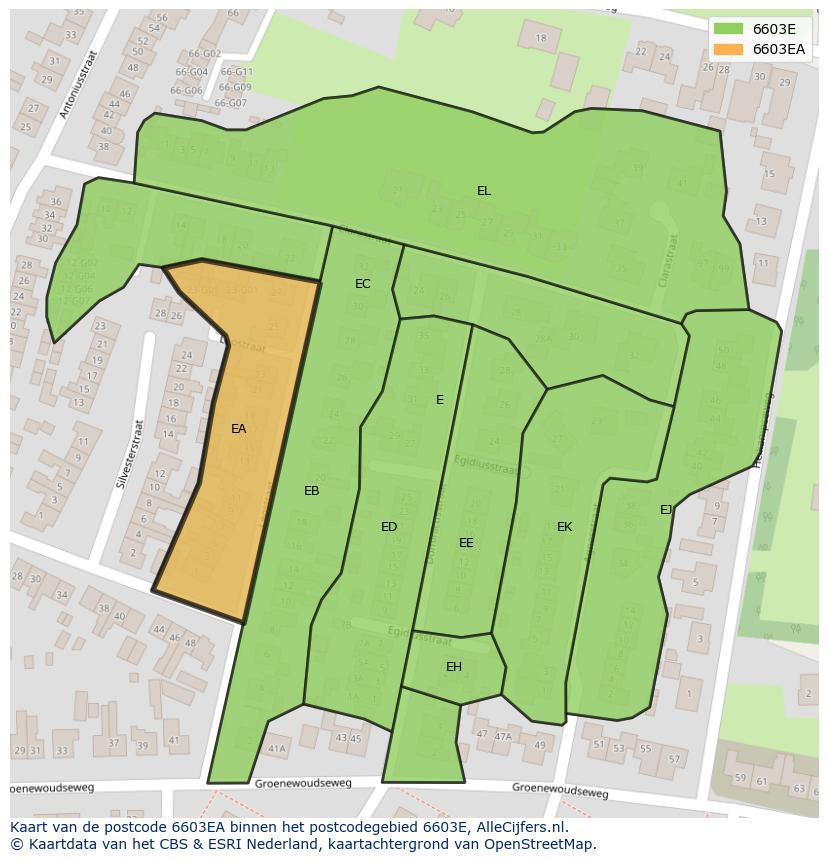 Afbeelding van het postcodegebied 6603 EA op de kaart.