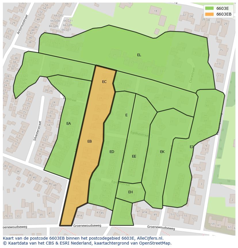 Afbeelding van het postcodegebied 6603 EB op de kaart.