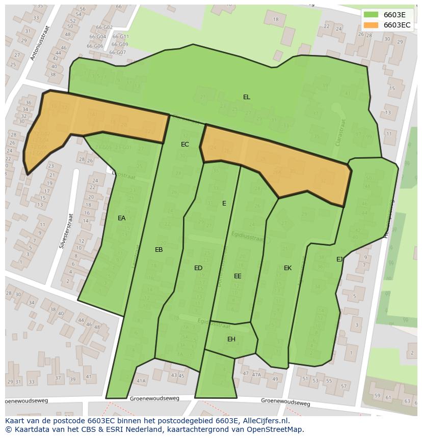 Afbeelding van het postcodegebied 6603 EC op de kaart.