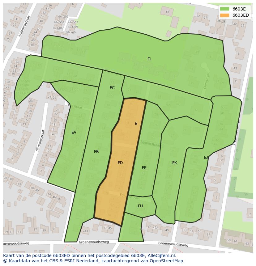 Afbeelding van het postcodegebied 6603 ED op de kaart.