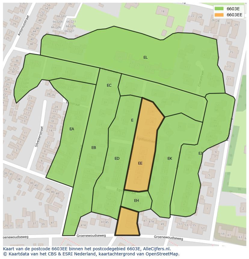 Afbeelding van het postcodegebied 6603 EE op de kaart.