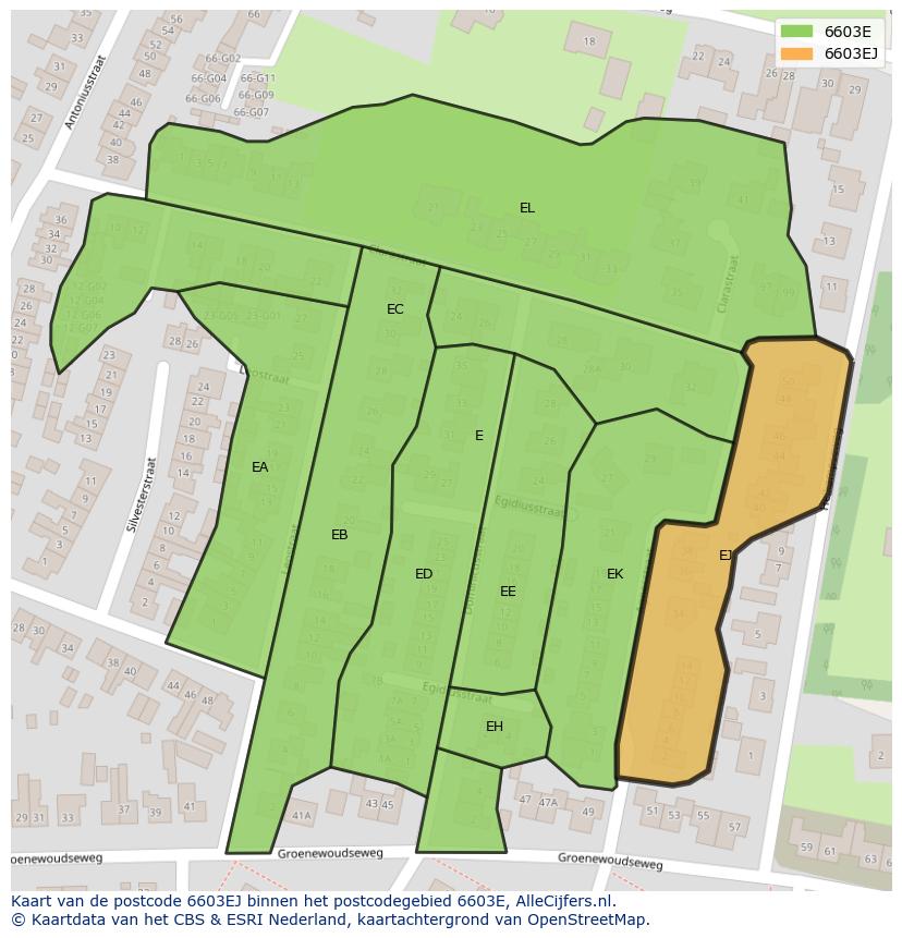 Afbeelding van het postcodegebied 6603 EJ op de kaart.