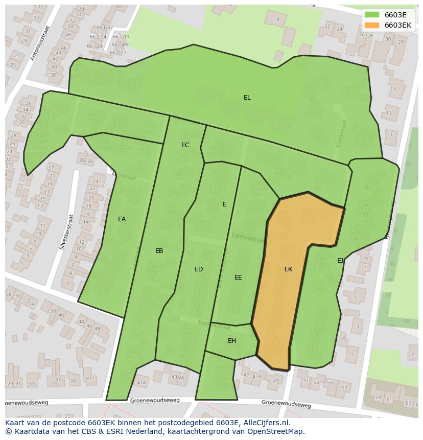 Afbeelding van het postcodegebied 6603 EK op de kaart.