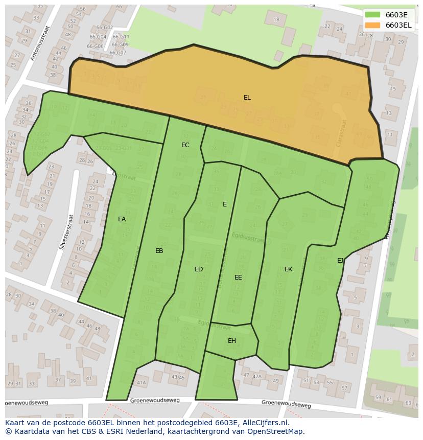 Afbeelding van het postcodegebied 6603 EL op de kaart.