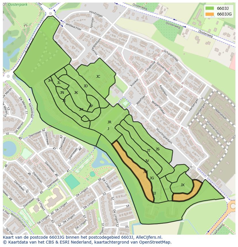 Afbeelding van het postcodegebied 6603 JG op de kaart.