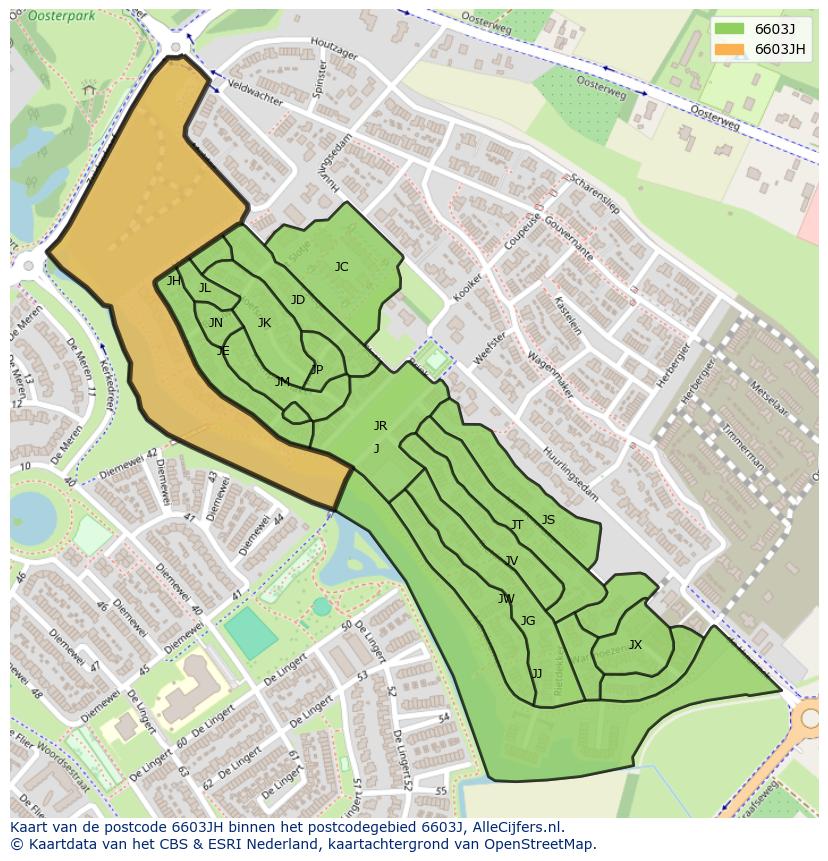 Afbeelding van het postcodegebied 6603 JH op de kaart.