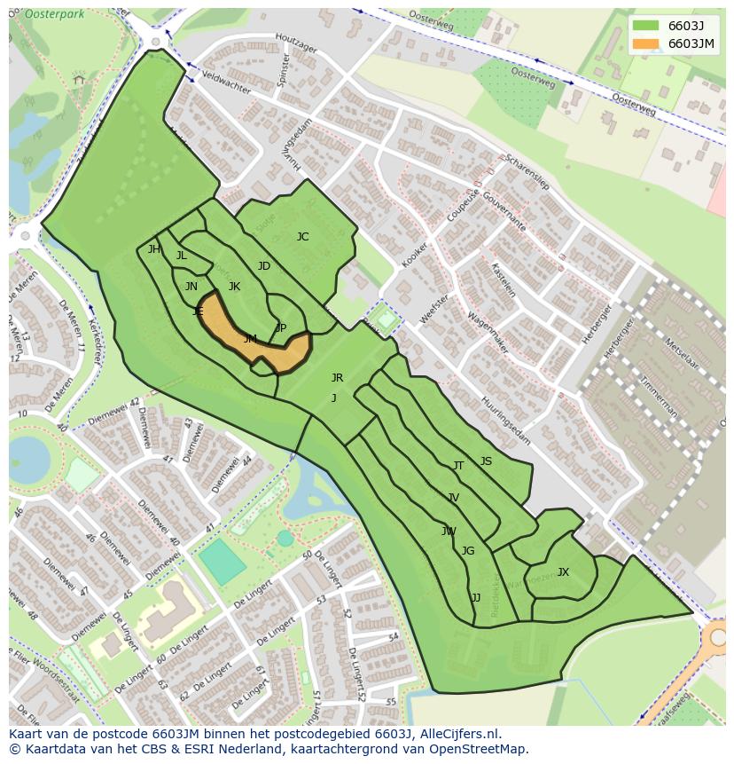 Afbeelding van het postcodegebied 6603 JM op de kaart.