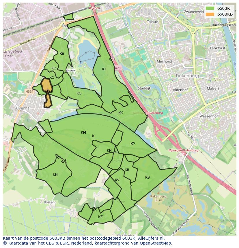 Afbeelding van het postcodegebied 6603 KB op de kaart.