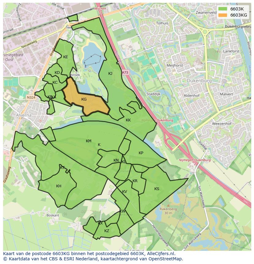 Afbeelding van het postcodegebied 6603 KG op de kaart.