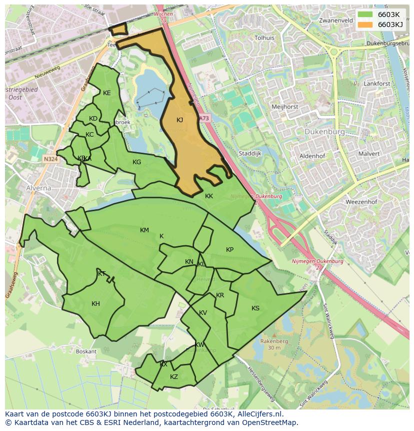 Afbeelding van het postcodegebied 6603 KJ op de kaart.