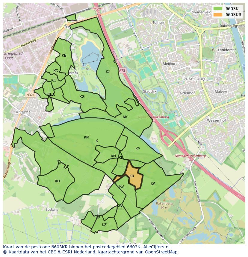 Afbeelding van het postcodegebied 6603 KR op de kaart.