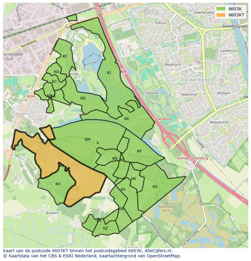 Afbeelding van het postcodegebied 6603 KT op de kaart.