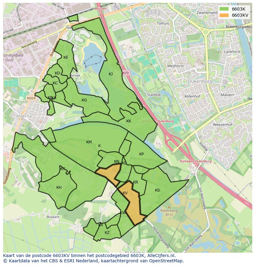 Afbeelding van het postcodegebied 6603 KV op de kaart.