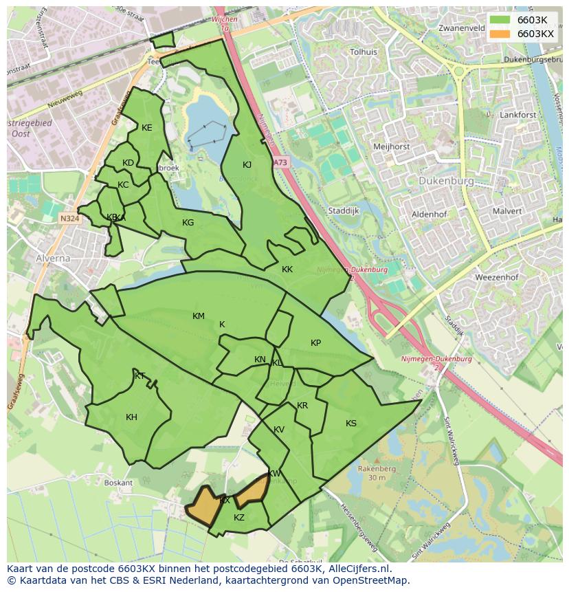 Afbeelding van het postcodegebied 6603 KX op de kaart.