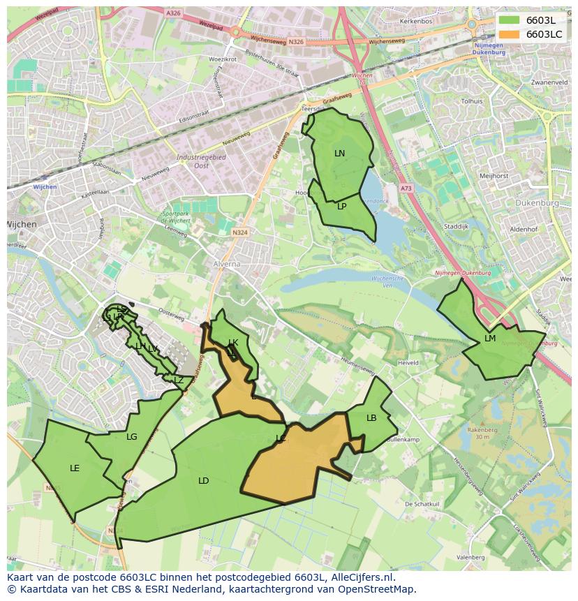 Afbeelding van het postcodegebied 6603 LC op de kaart.