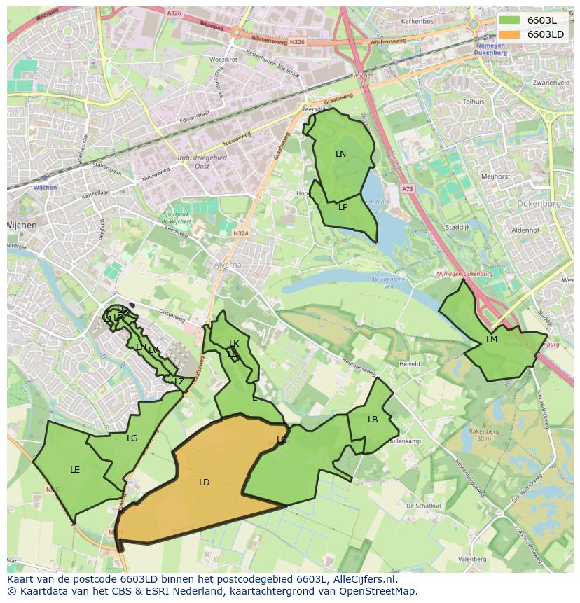 Afbeelding van het postcodegebied 6603 LD op de kaart.