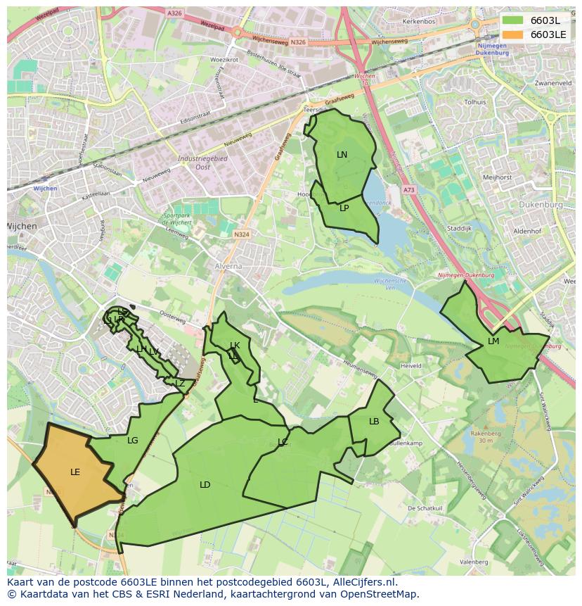 Afbeelding van het postcodegebied 6603 LE op de kaart.