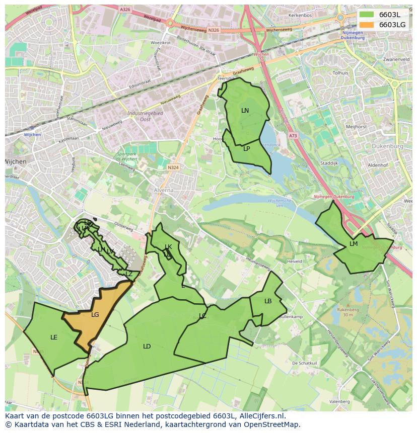 Afbeelding van het postcodegebied 6603 LG op de kaart.