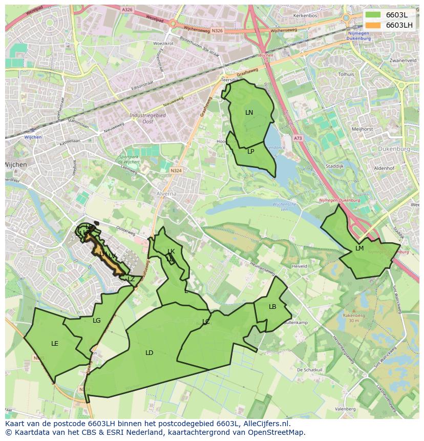 Afbeelding van het postcodegebied 6603 LH op de kaart.