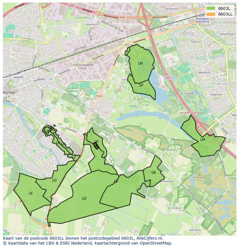 Afbeelding van het postcodegebied 6603 LL op de kaart.