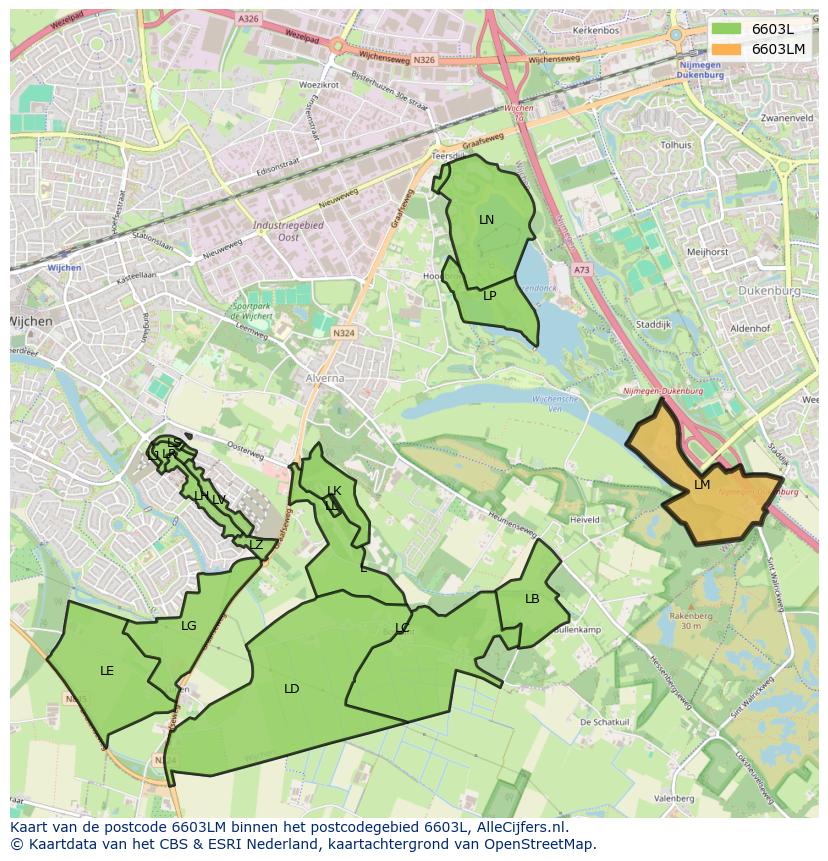 Afbeelding van het postcodegebied 6603 LM op de kaart.
