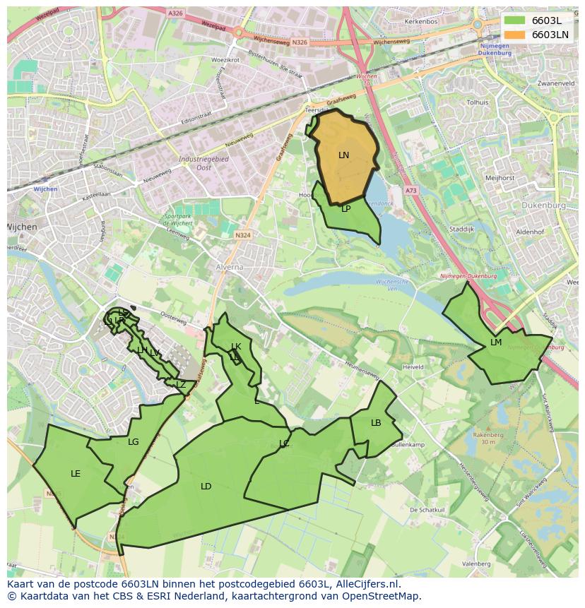 Afbeelding van het postcodegebied 6603 LN op de kaart.