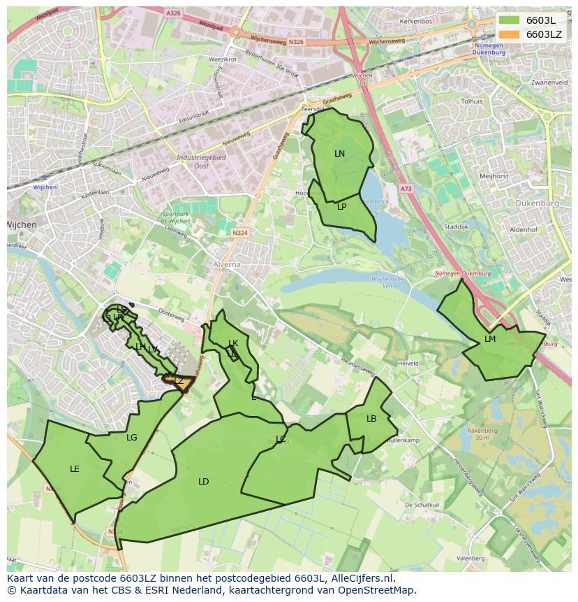 Afbeelding van het postcodegebied 6603 LZ op de kaart.