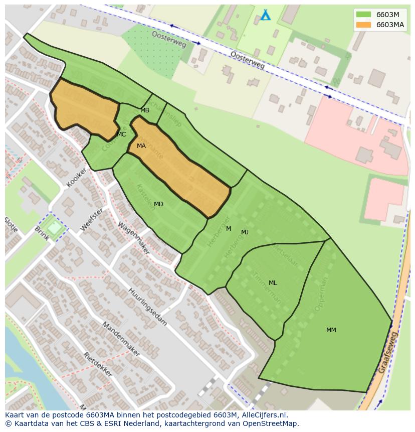 Afbeelding van het postcodegebied 6603 MA op de kaart.
