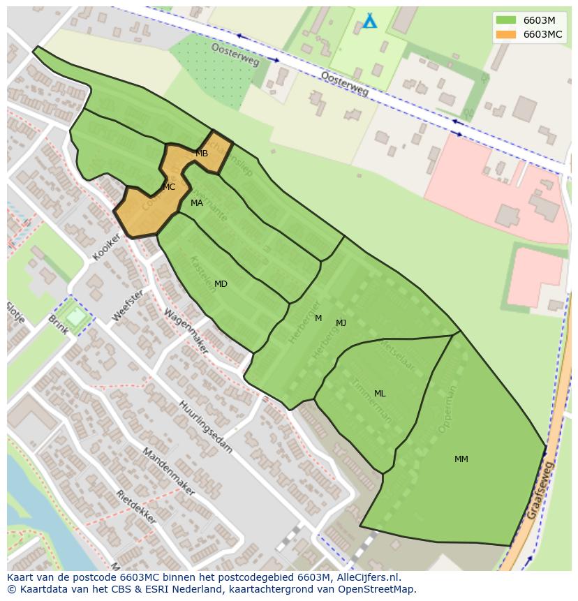 Afbeelding van het postcodegebied 6603 MC op de kaart.