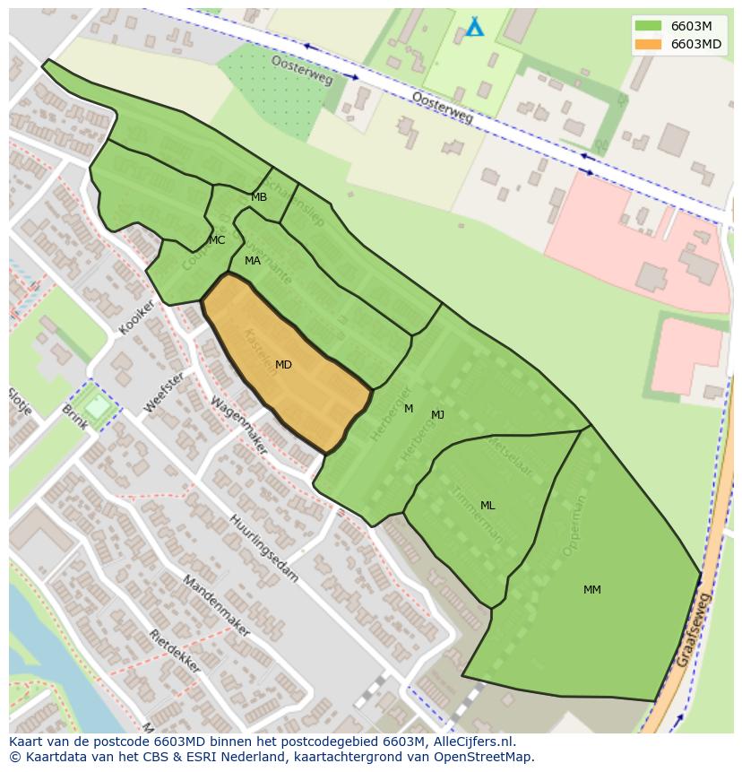 Afbeelding van het postcodegebied 6603 MD op de kaart.