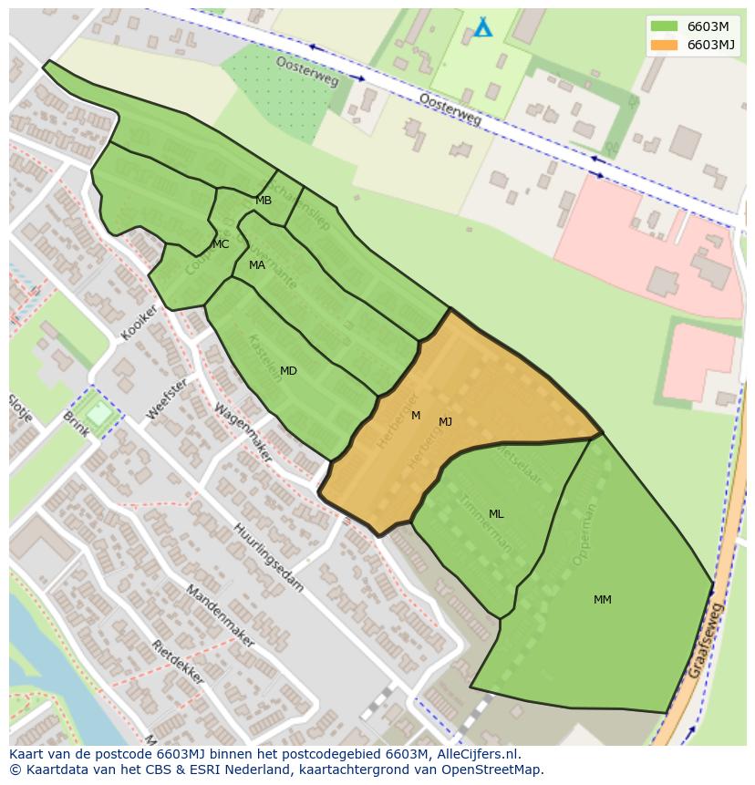 Afbeelding van het postcodegebied 6603 MJ op de kaart.
