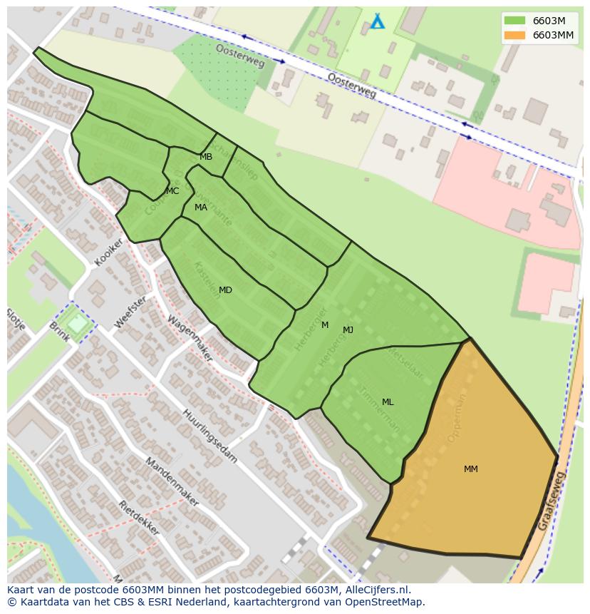 Afbeelding van het postcodegebied 6603 MM op de kaart.